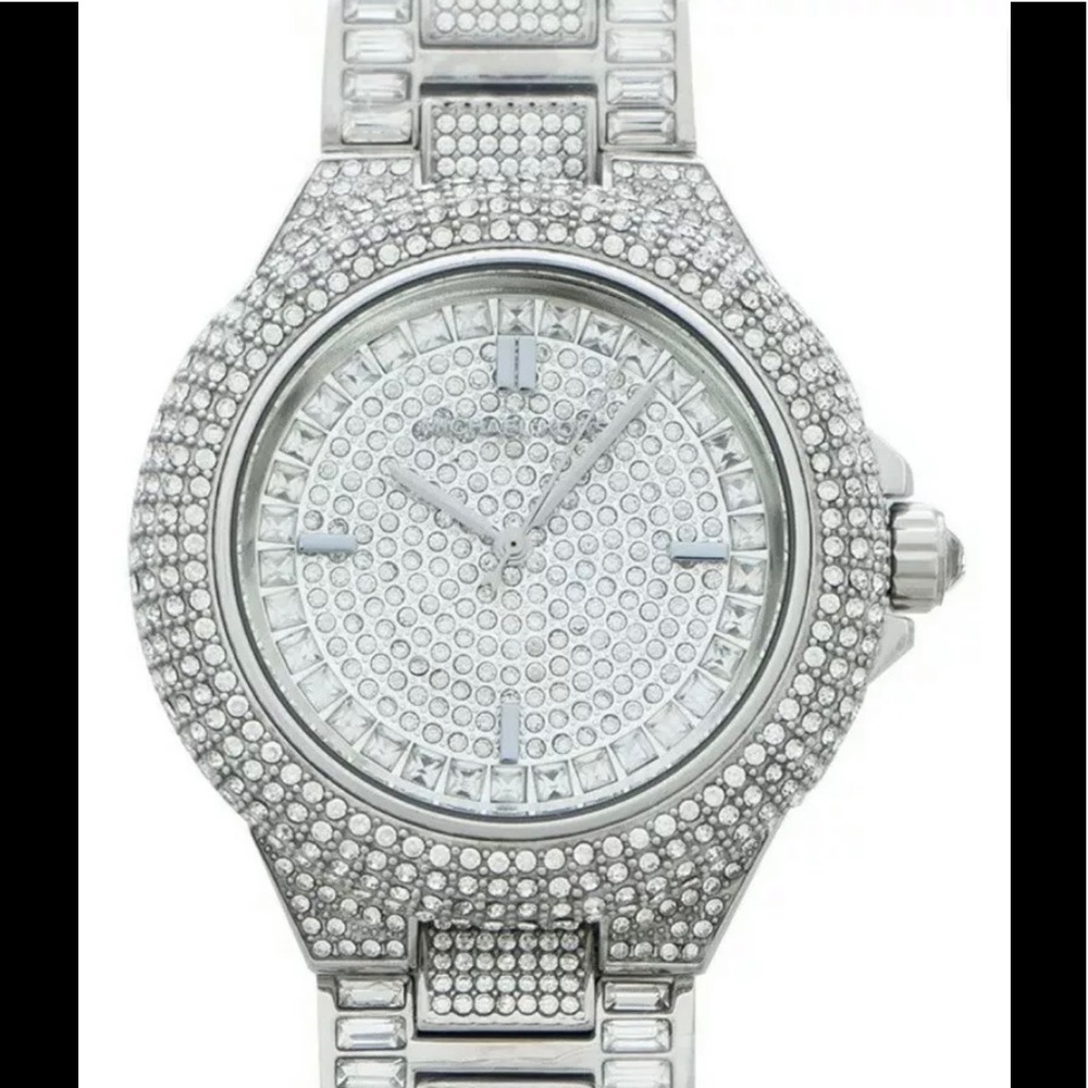 NWOT MICHAEL KORS MK5869 CAMILLE SILVER PAVE CRYSTAL WATCH